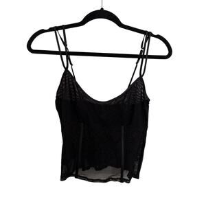 Frederick's of Hollywood Bustier Cami Top Womens Medium Black Mesh Sheer Boned